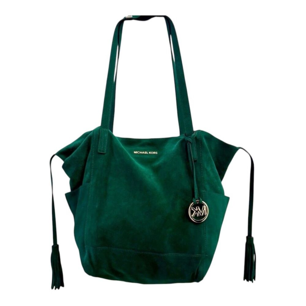 Michael Kors Ashbury Large Suede Grab Bag - Emerald, Gold Accents, Dust Bag